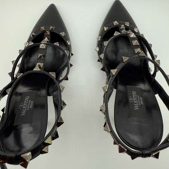 NEW!!! VALENTINO NOIR ROCKSTUD BLACK 100MM SLING BACK PUMPS SIZE 40.5 - Picture 7 of 8